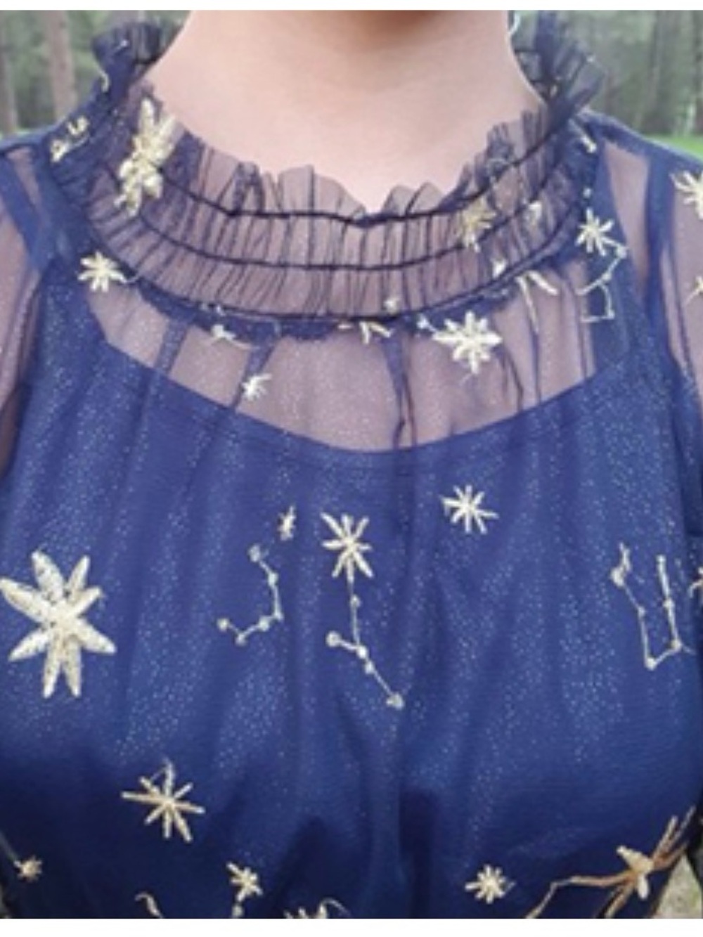 Youmu Navy Sheer Mesh Midi Dress with Gold Celestial Embroidery - Picture 8 of 8